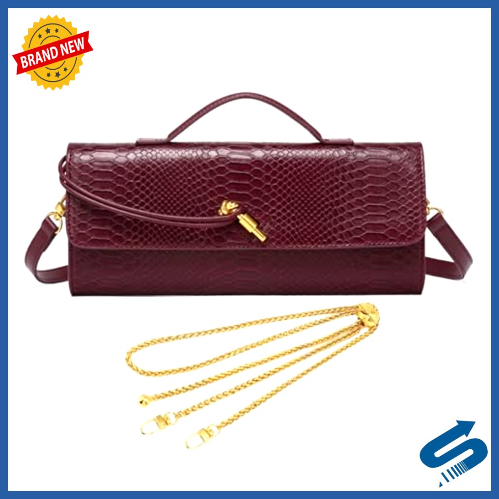 Crocodile Embossed Vegan Leather Clutch With 2 Removable Straps